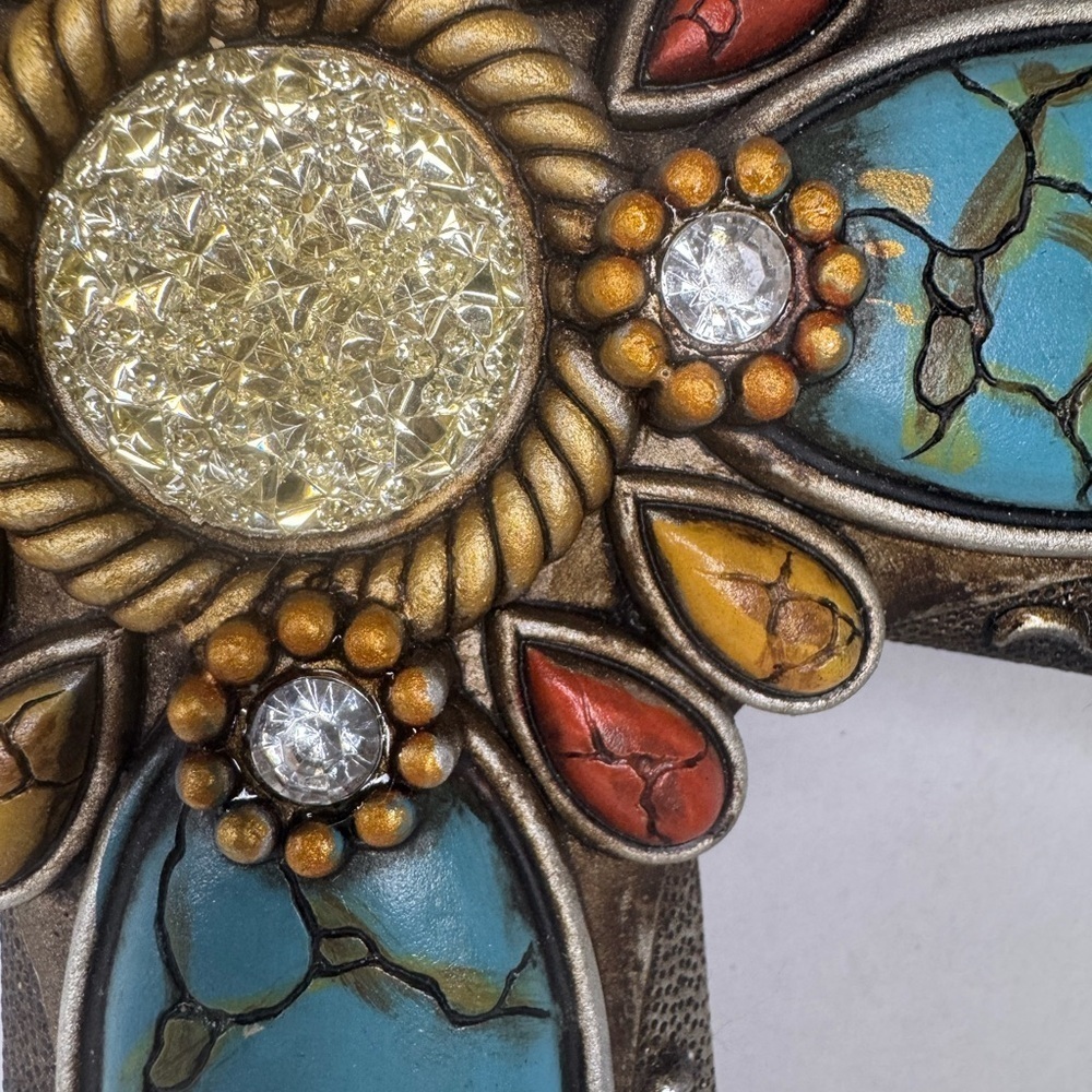 Turquoise Wall Cross Rhinestones Antique Silver Tone  18". - Picture 9 of 11